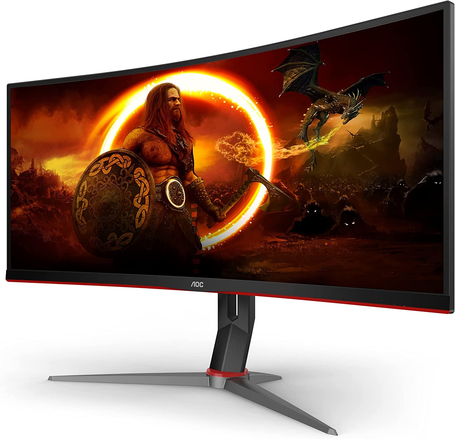 CU34G2X 34-Inch Curved Frameless Gaming Monitor, Ultrawide QHD 3440x1440, VA Panel, 1ms Response Time, 144Hz Adaptive-Sync, Height Adjustable, 3-Year Zero Dead Pixel Warranty, Black/Red