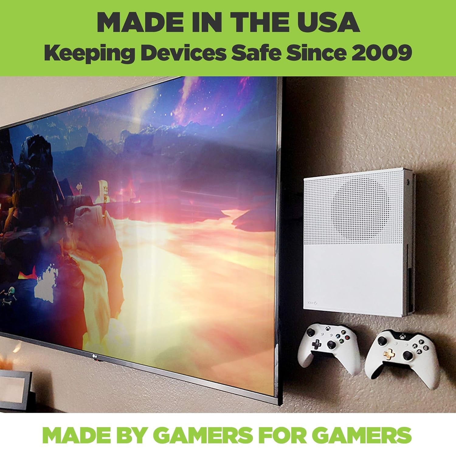 X1S Wall Mount for Xbox One S - Patented 2019, USA-Made White Steel Storage Solution for Safe Wall-Mounting Near or Behind TV