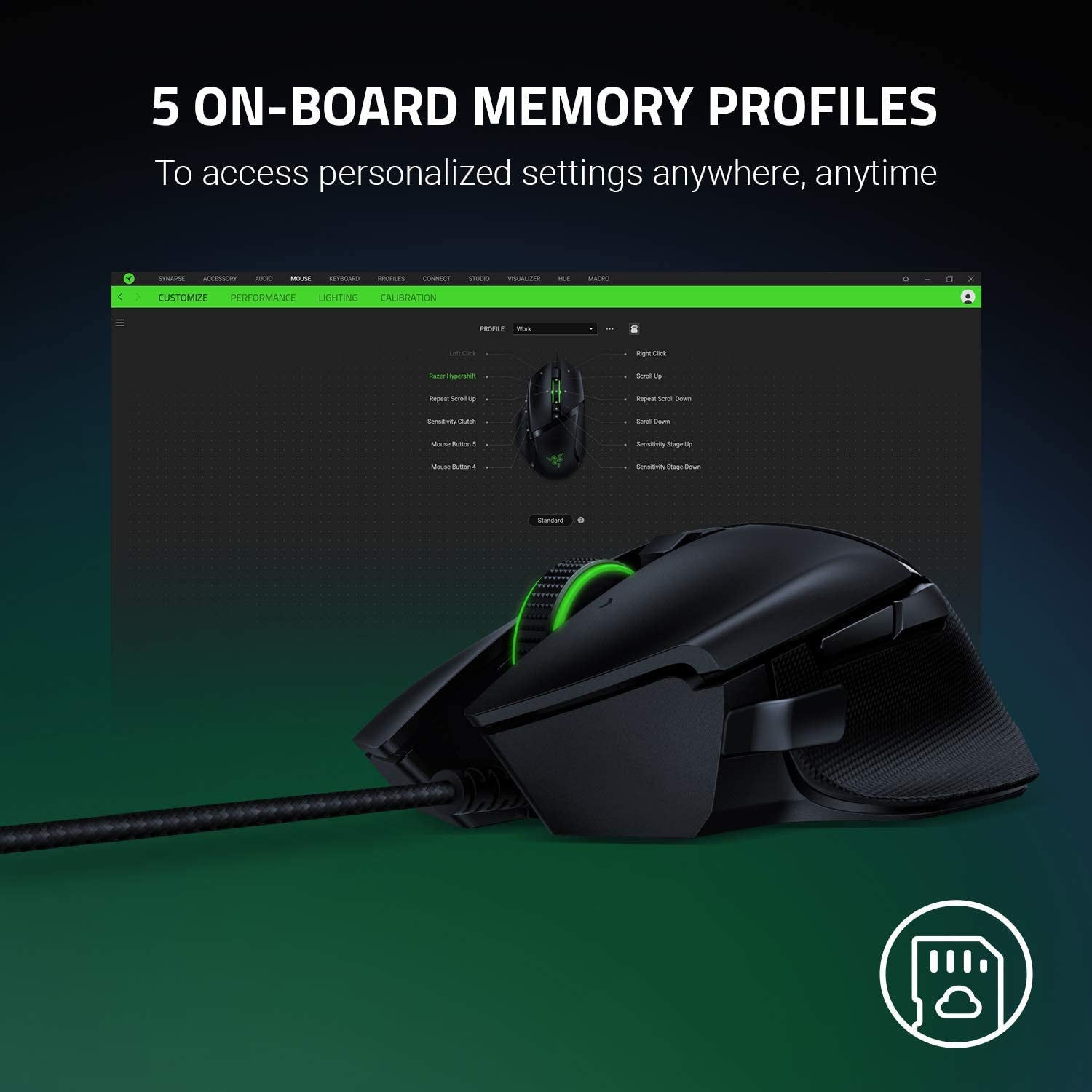 Basilisk V2 Wired Gaming Mouse with 20K DPI Optical Sensor, High-Speed Switch, Chroma RGB Lighting, and 11 Programmable Buttons in Classic Black