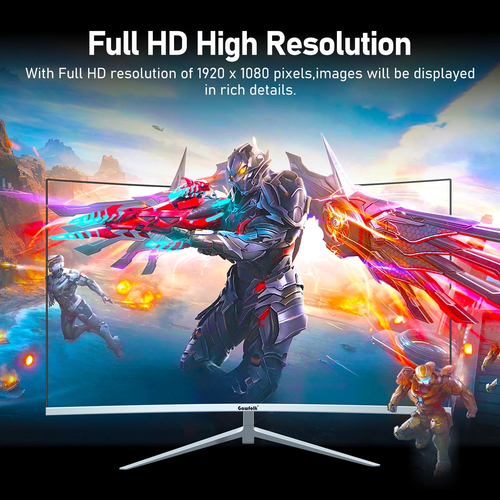 27-Inch Curved 100Hz FHD 1080P Gaming Monitor with Frameless Design and Built-In Speakers