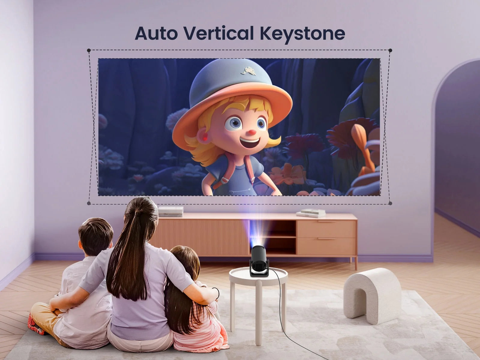 Mini Projector with Auto Keystone Correction, WiFi and Bluetooth Connectivity, 4K Support, 270° Rotation, 300 ANSI Lumens, Android TV Integration, Ideal for Home Theater and Compatible with iOS/Android/TV Stick