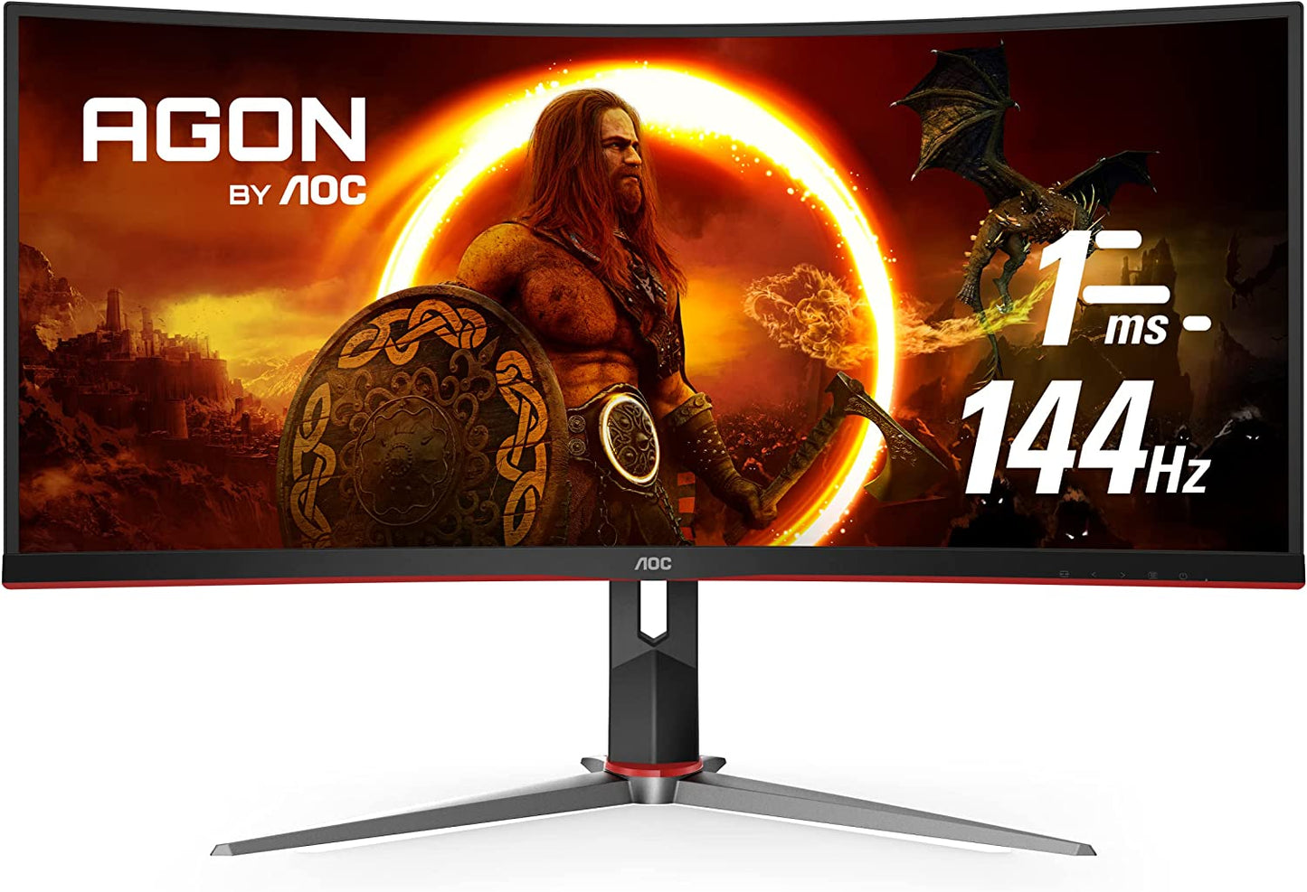 CU34G2X 34-Inch Curved Frameless Gaming Monitor, Ultrawide QHD 3440x1440, VA Panel, 1ms Response Time, 144Hz Adaptive-Sync, Height Adjustable, 3-Year Zero Dead Pixel Warranty, Black/Red