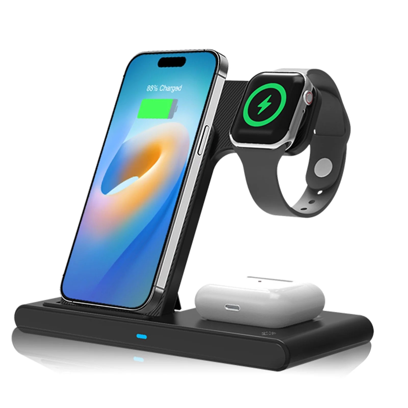 Wireless Charging Station with QC3.0 Magnetic Fast Charging, Compatible with iPhone 16/15/14/13/12/11 Pro Max/XS/XR, Apple Watch Series 9/8/7/6/5/4/3/2/SE, and AirPods 3/2/Pro (Black)