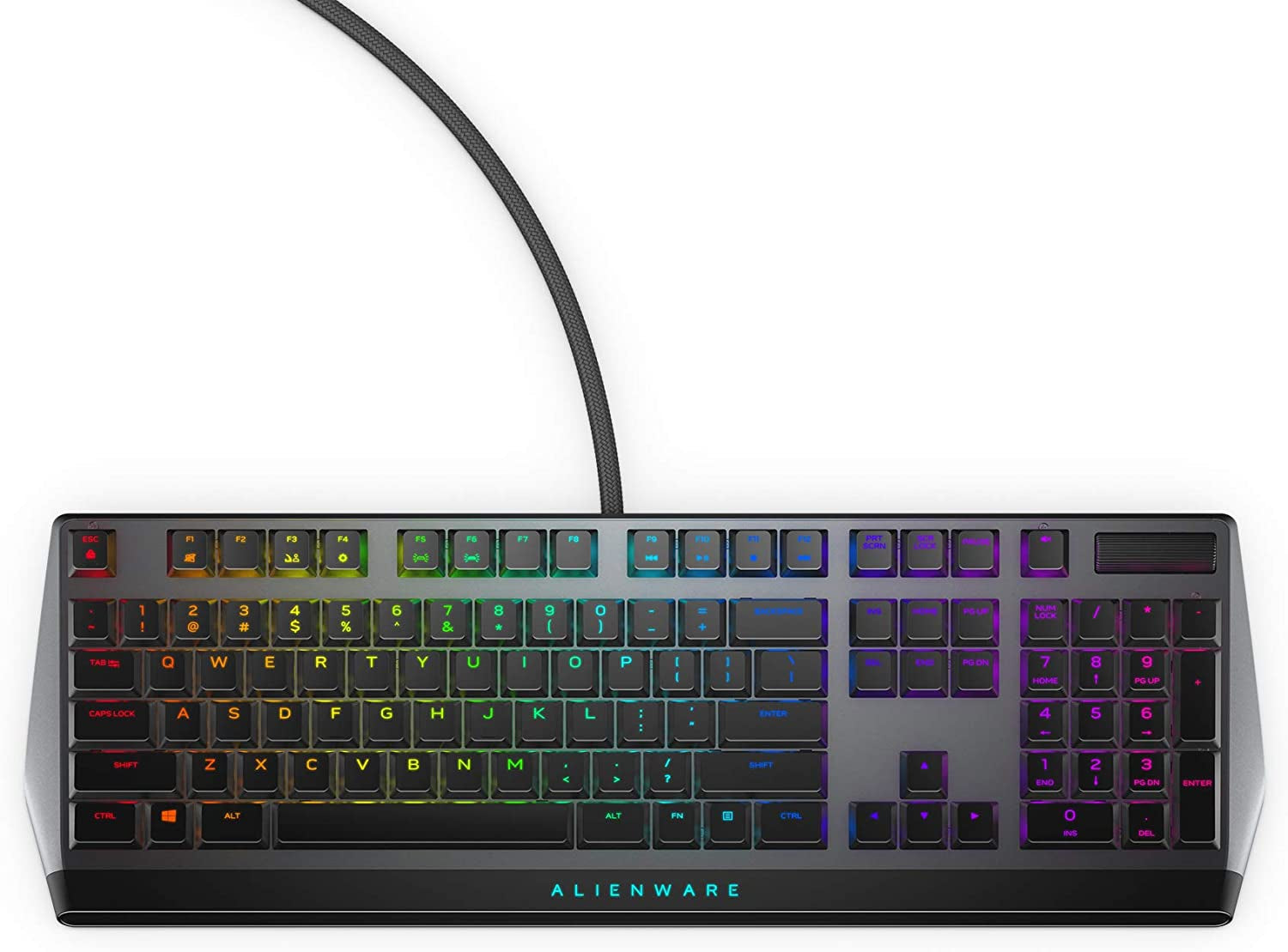 AW510K Low-Profile RGB Gaming Keyboard with AlienFX Per-Key RGB LED Backlighting, Integrated Media Controls, USB Passthrough, and Cherry MX Low Profile Red Switches