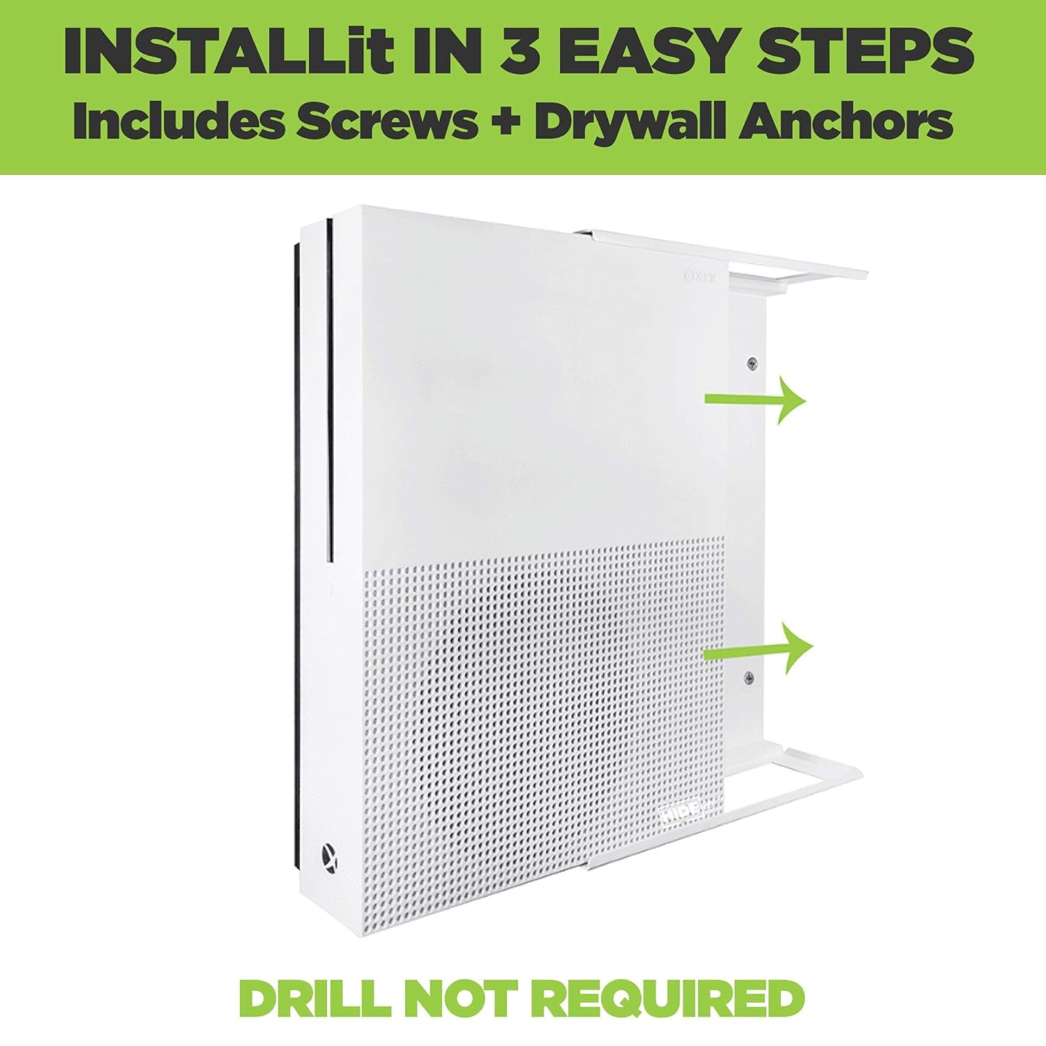 X1S Wall Mount for Xbox One S - Patented 2019, USA-Made White Steel Storage Solution for Safe Wall-Mounting Near or Behind TV