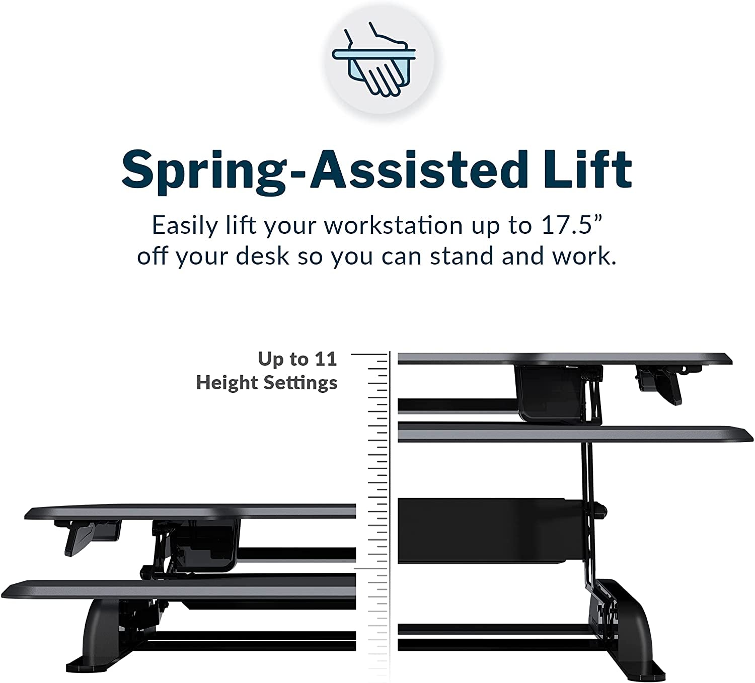 Desk Essential 36 - Two-Tier Height Adjustable Standing Desk Converter for Monitors and Accessories - Fully Assembled 36" Wide Monitor Riser for Home Office - Black