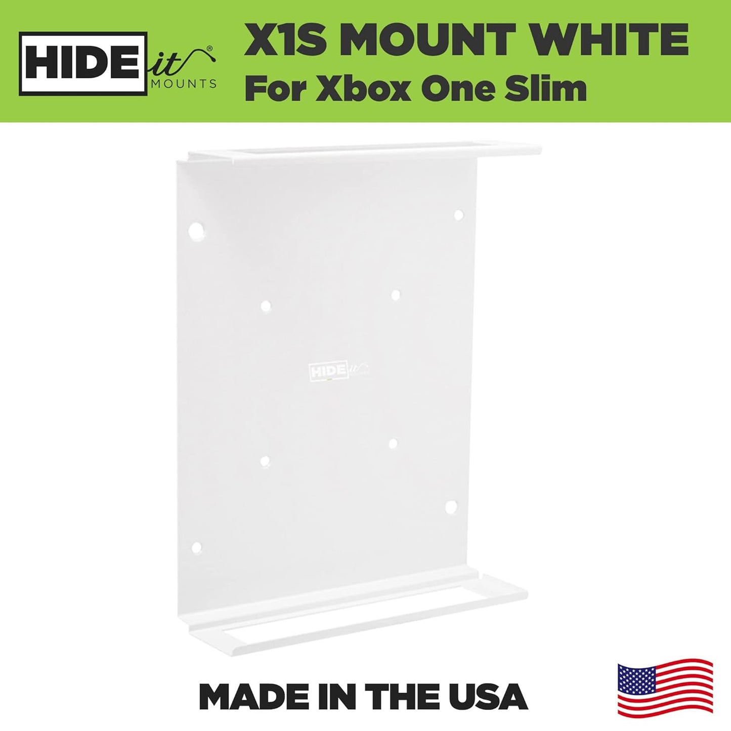 X1S Wall Mount for Xbox One S - Patented 2019, USA-Made White Steel Storage Solution for Safe Wall-Mounting Near or Behind TV