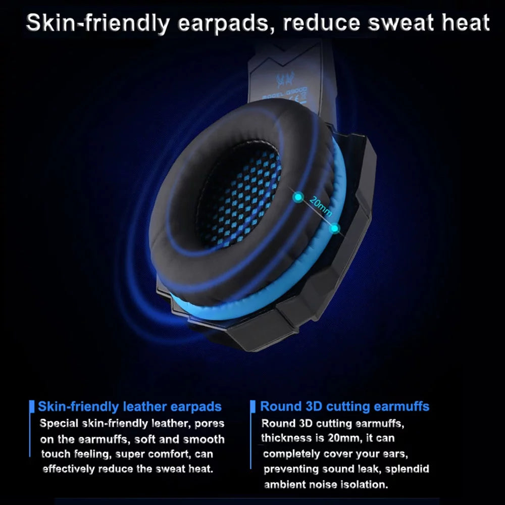 G9000 Over-Ear Gaming Headset with Noise Cancellation, Microphone, and LED Light Control for Laptop, Tablet, Mobile Phones, and Desktop PC