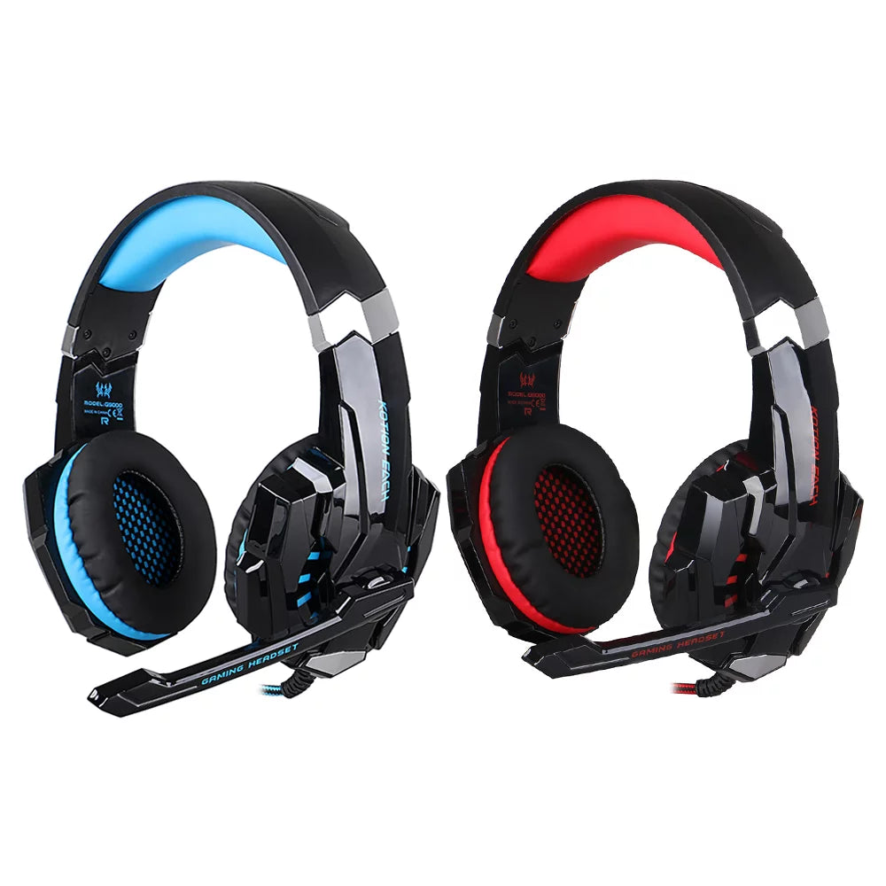 G9000 Over-Ear Gaming Headset with Noise Cancellation, Microphone, and LED Light Control for Laptop, Tablet, Mobile Phones, and Desktop PC