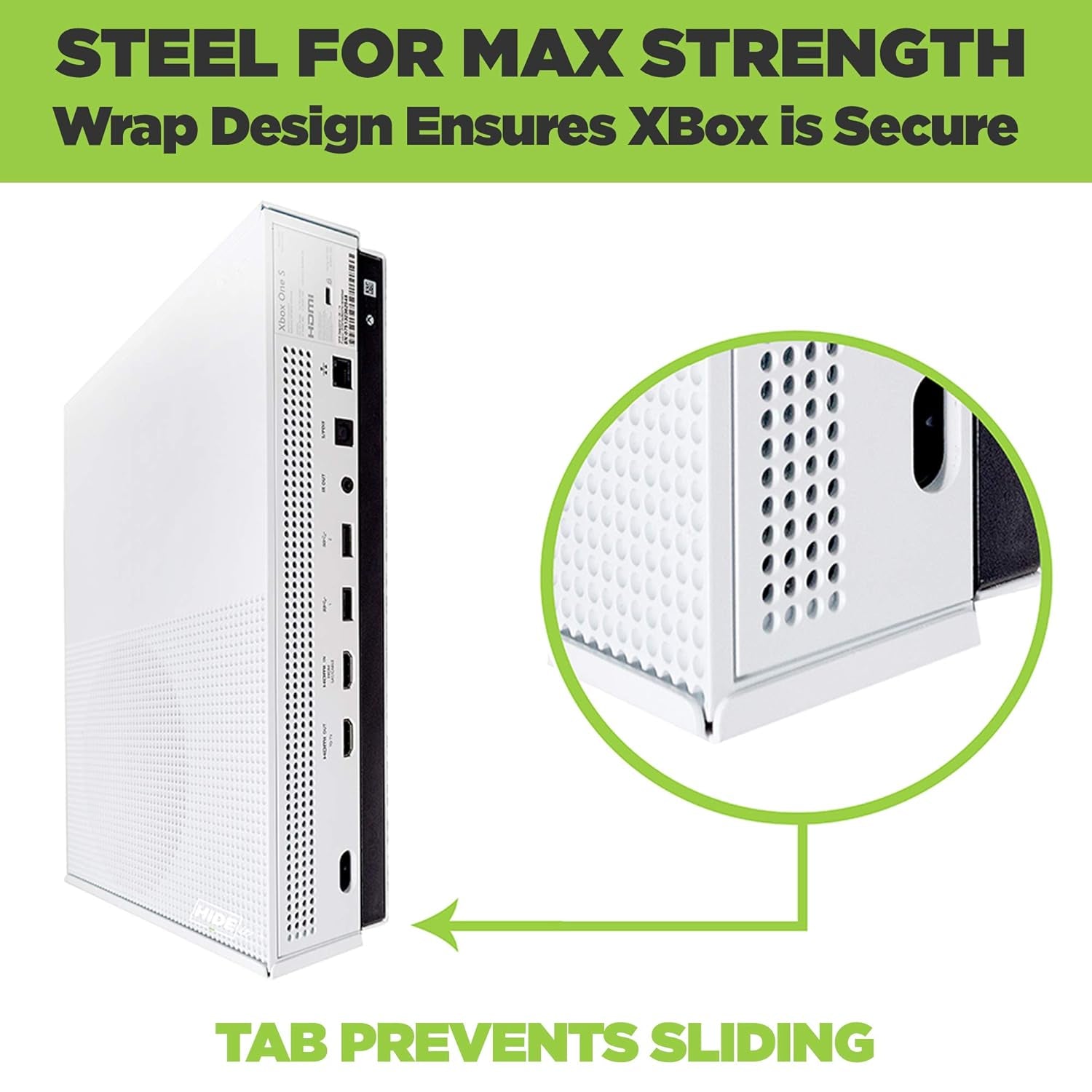 X1S Wall Mount for Xbox One S - Patented 2019, USA-Made White Steel Storage Solution for Safe Wall-Mounting Near or Behind TV