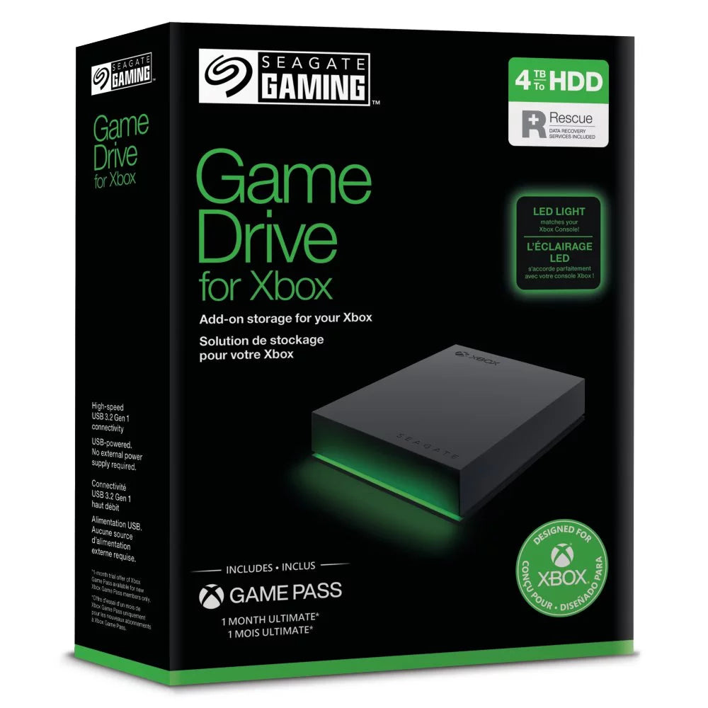 Xbox Certified 4TB External USB 3.2 Gen 1 Hard Drive with Green LED Bar (STKX4000400)