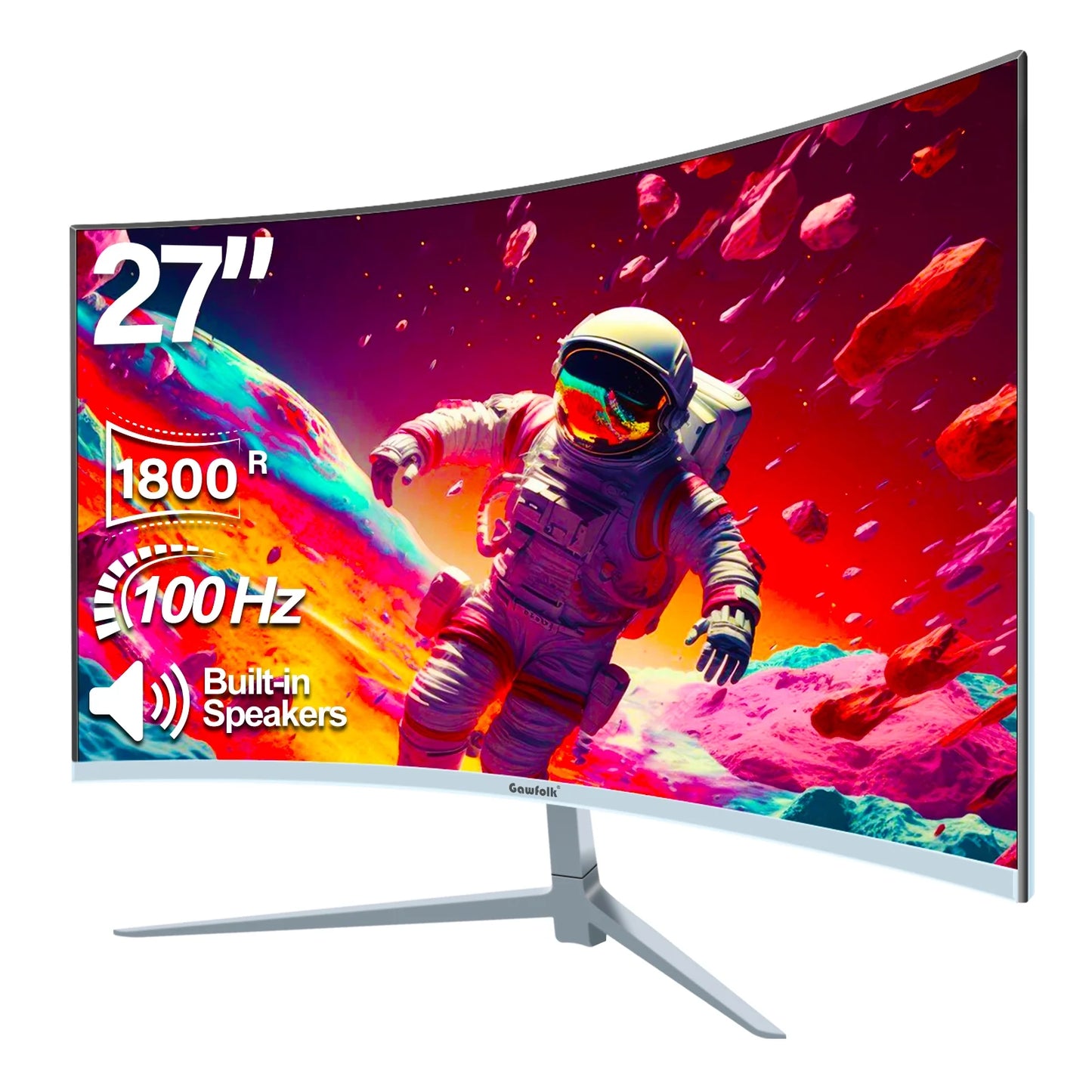 27-Inch Curved 100Hz FHD 1080P Gaming Monitor with Frameless Design and Built-In Speakers